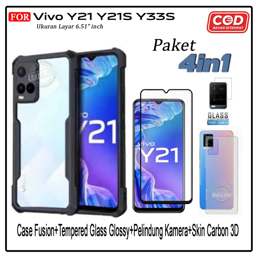 Paket 4in1 Case Vivo Y21 Y21s Y21a Y21t Y33s Y33t Softcase Fusion Shockproof Protect Casing