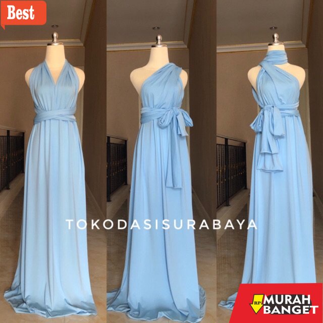 model dress terbaru 2022 Infinity multiway convertible maxi party long dress sky blue baby blue soft