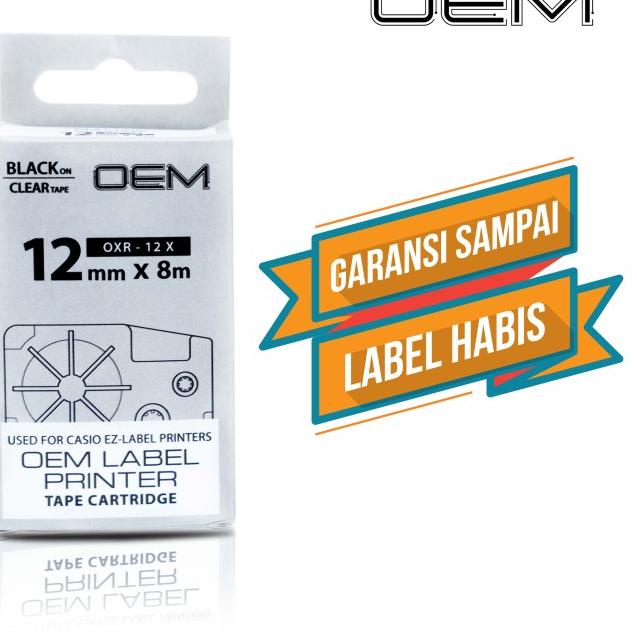 OEM TAPE EZ LABEL CASIO 12MM BLACK INK CLEAR (OXR-12X)