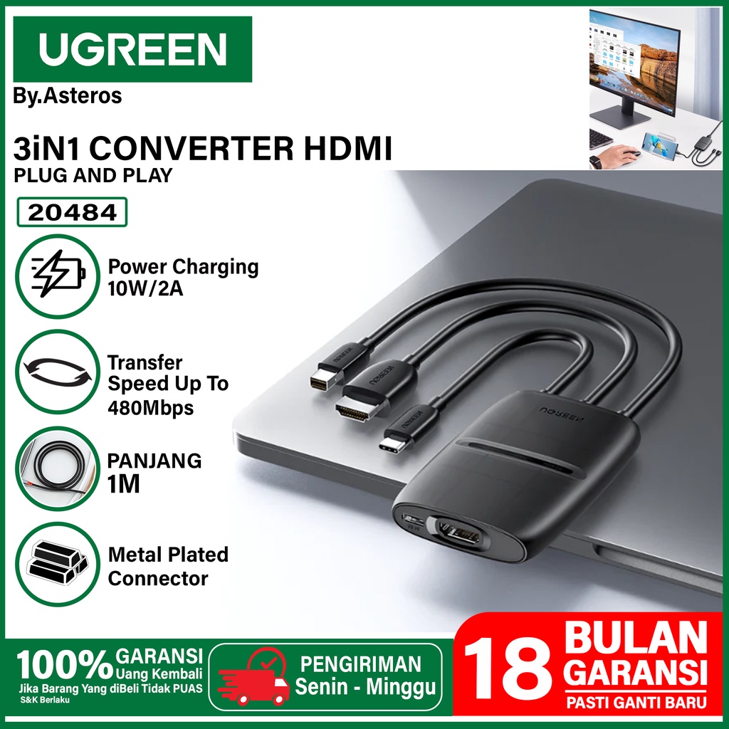 UGREEN Converter HDMI Female To HDMI Type C Mini DP High Resolution 4K 60hz