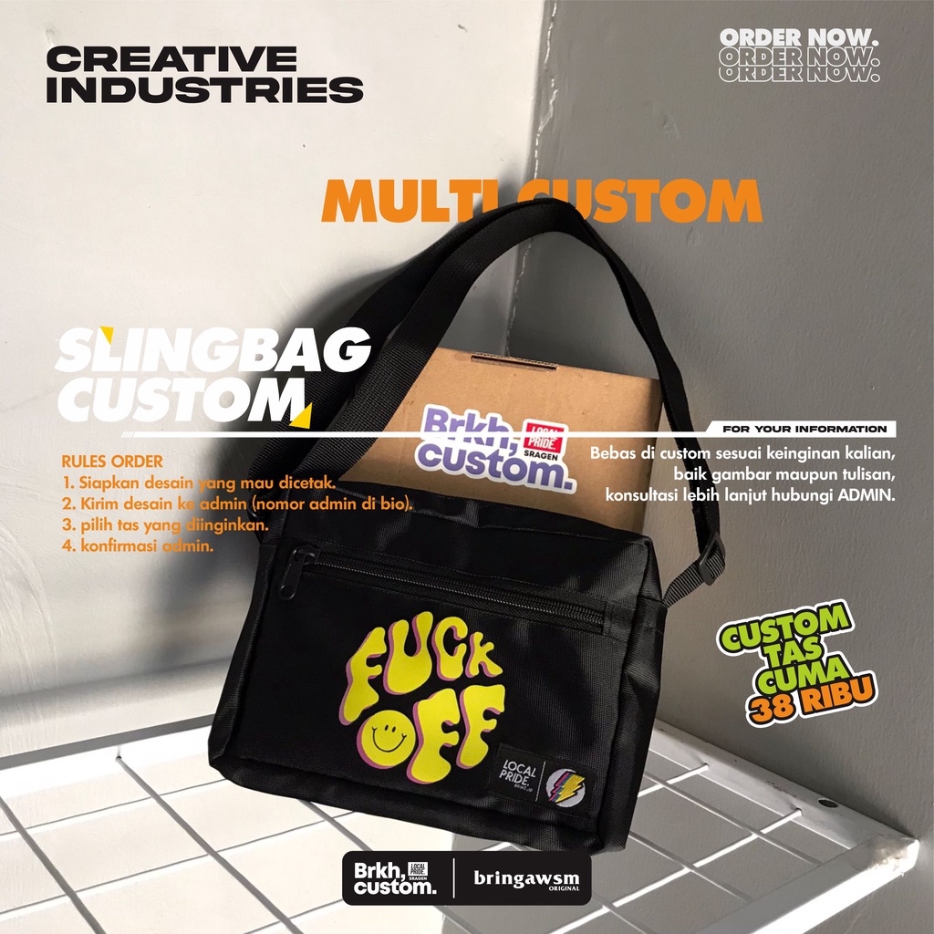 SLINGBAG CUSTOM FREE DESAIN SLINGBAG DISTRO SLINGBAG CASUAL TAS SELEMPANG BAHU PREMIUM BRKHCUSTOM