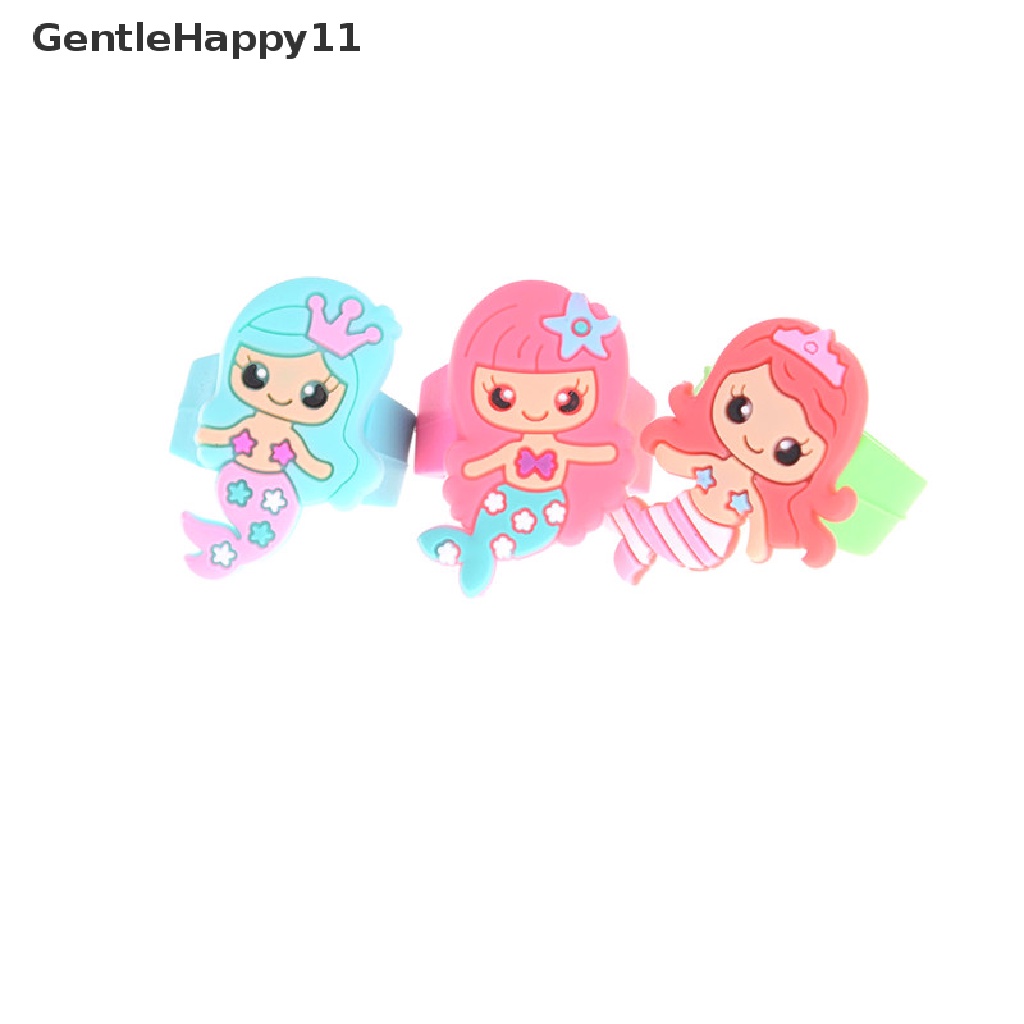 Gentlehappy 1PC Karet PVC Kartun Mermaid Princess Anak Cincin Anak Mainan Cincin Silikon id