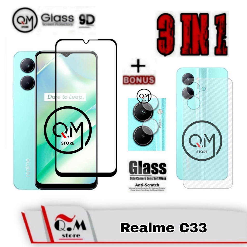 Paket 3in1 Tempered Glass Realme C33 2022 Anti Gores Pelindung Layar