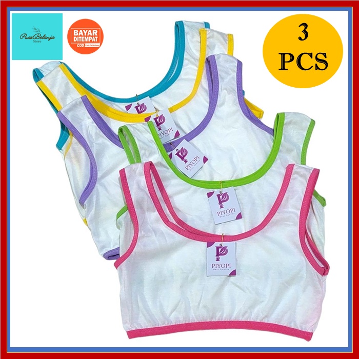 3 Pcs Miniset Anak Perempuan Putih Polos Tali Besar Ecer Miniset Anak Pelajar Remaja Katun