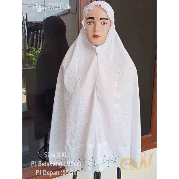 Jilbab Hajjah EXC size XXL/Jilbab Putih Hitam Haji Umroh/Jilbab Putih Hitam