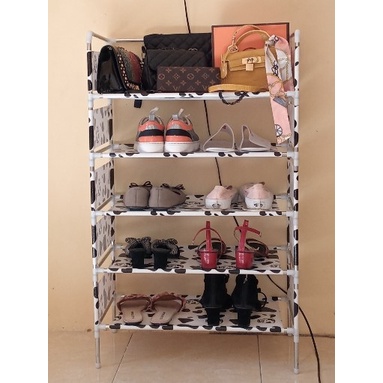 COD Lemari Portable Rak Sepatu Motif 5 Susun Rak Lemari Serbaguna Temoat Penyimpanan Multifungsi Moo Pink Biru