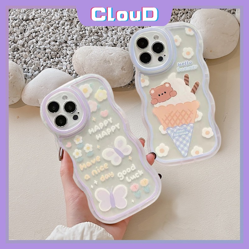 Ice Cream Kartun Beruang Lucu Case Samsung A04s A50 A04 A14 A13 A22 A32 A03s A02s A23 A11 A53 M32 A33 A30s A21s A20 A51 A03 A12 A52 A50s A52s A31 Wavy Edge Fresh Flower Soft Cover