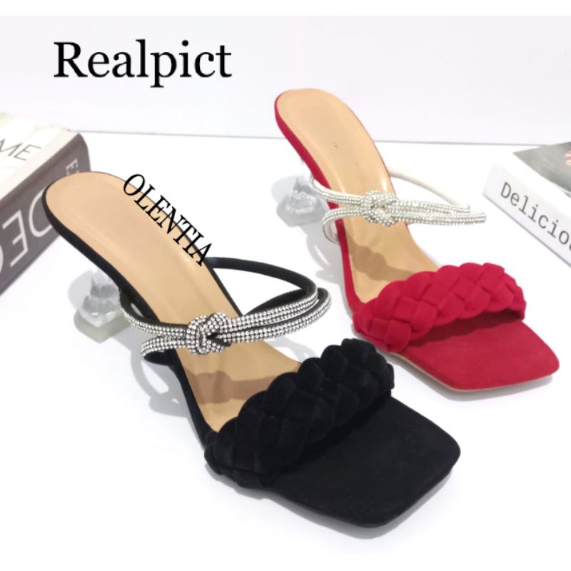 Sandal Wanita heels kaca 7cm  kepang jeli import SH 12