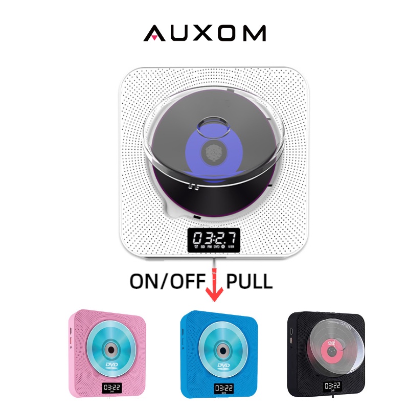 AUXOM Portable Bluetooth DVD CD Player/Wall-Mounted USB Drive Player/ Home Audio Dengan Remot/Dual P