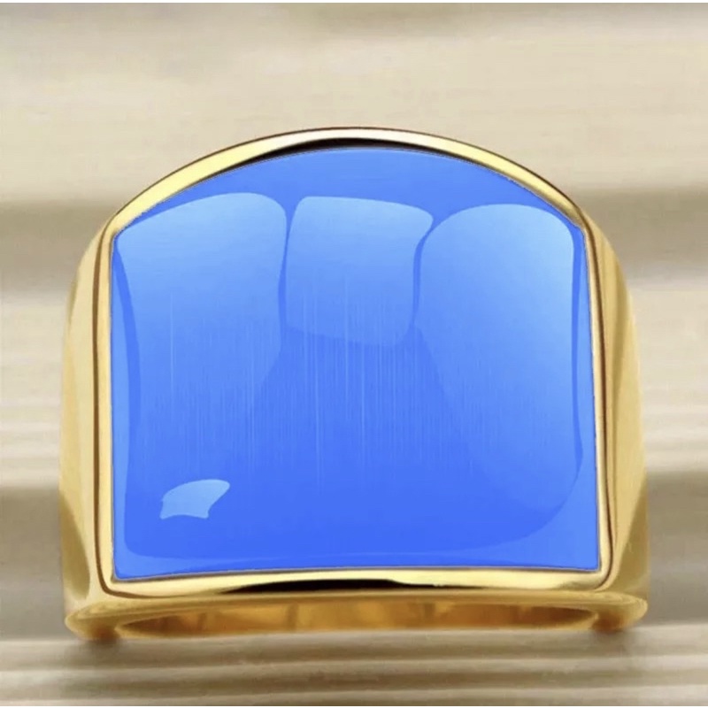 Cincin Opal Sky Blue Cat Eye Ring Gold Titanium Anti Karat Tahan Luntur