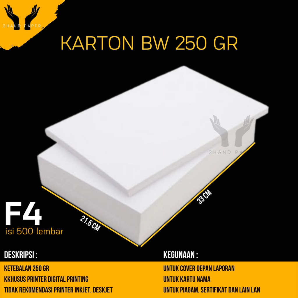 

Kertas BW F4 isi 500 lembar / Karton BW 250gsm F4