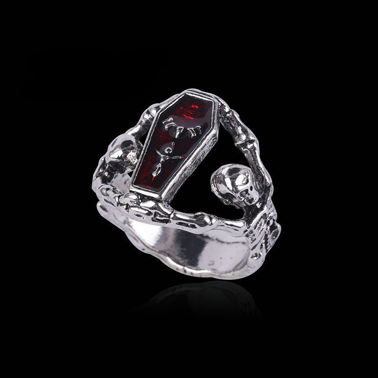 Cincin Bentuk Tengkorak vampire Kelelawar Bahan alloy Gaya punk retro Eropa Amerika Untuk Pria