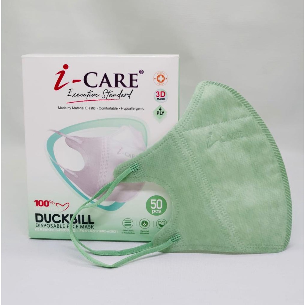 Masker ICARE Duckbill EMBOS Earloop 4ply isi 50pcs 3D PREMIUM QUALITY Disposable