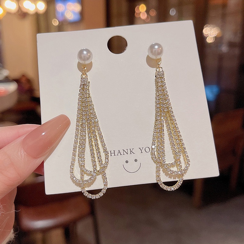 Anting Gantung Panjang Model Tetesan Air Dengan Mutiara Bahan Silver 925 Untuk Wanita