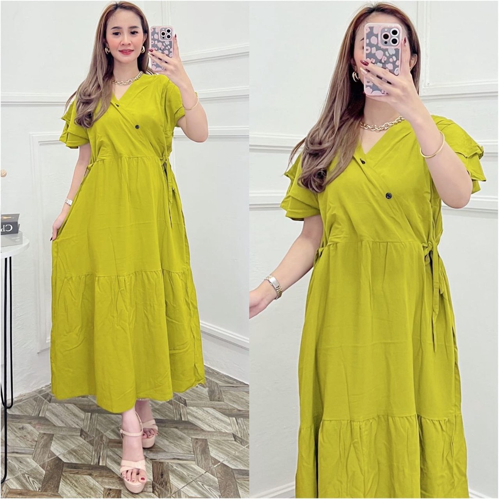 Dress Kimono Homewear Kekinian Daster Rayon Busui Kancing Daster Susun Lengan Tumpuk