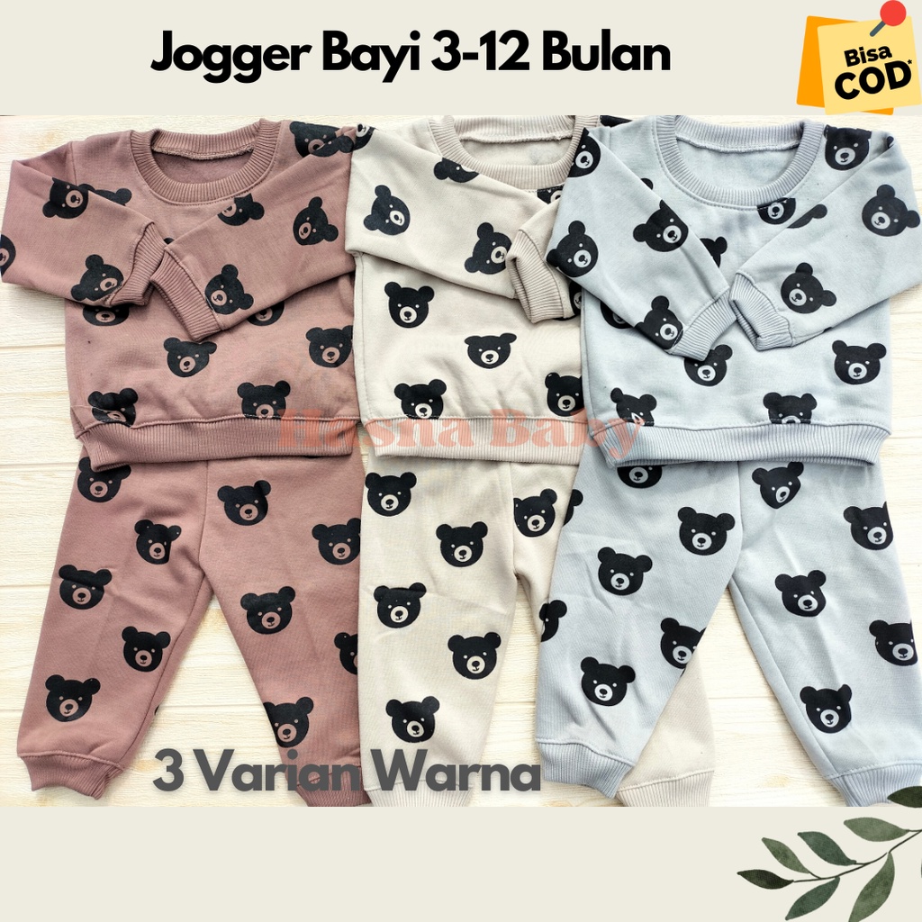 Setelan Baju Bayi Jogger 3-12 bulan Motif Beruang Lucu Kekinian - Juragan Lebak