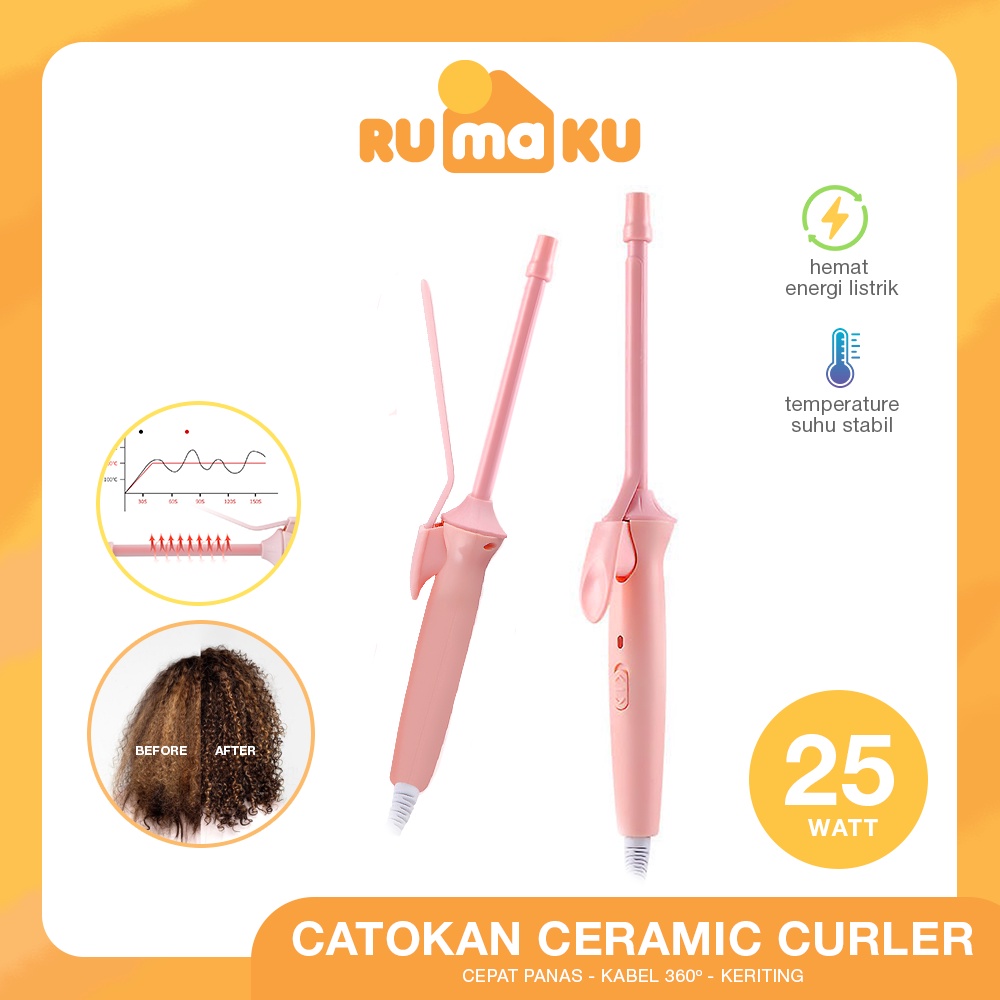 Rumaku Alat Pengeriting Rambut Otomatis Bahan Keramik Spiral Hair Curler Alat Catokan Rambut Premium Quality