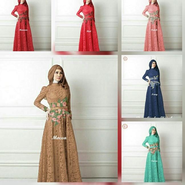 GAMIS LEBARAN 2017 / BAJU PESTA MUSLIMAH / GAMIS BROKAT TERBARU - Maroon