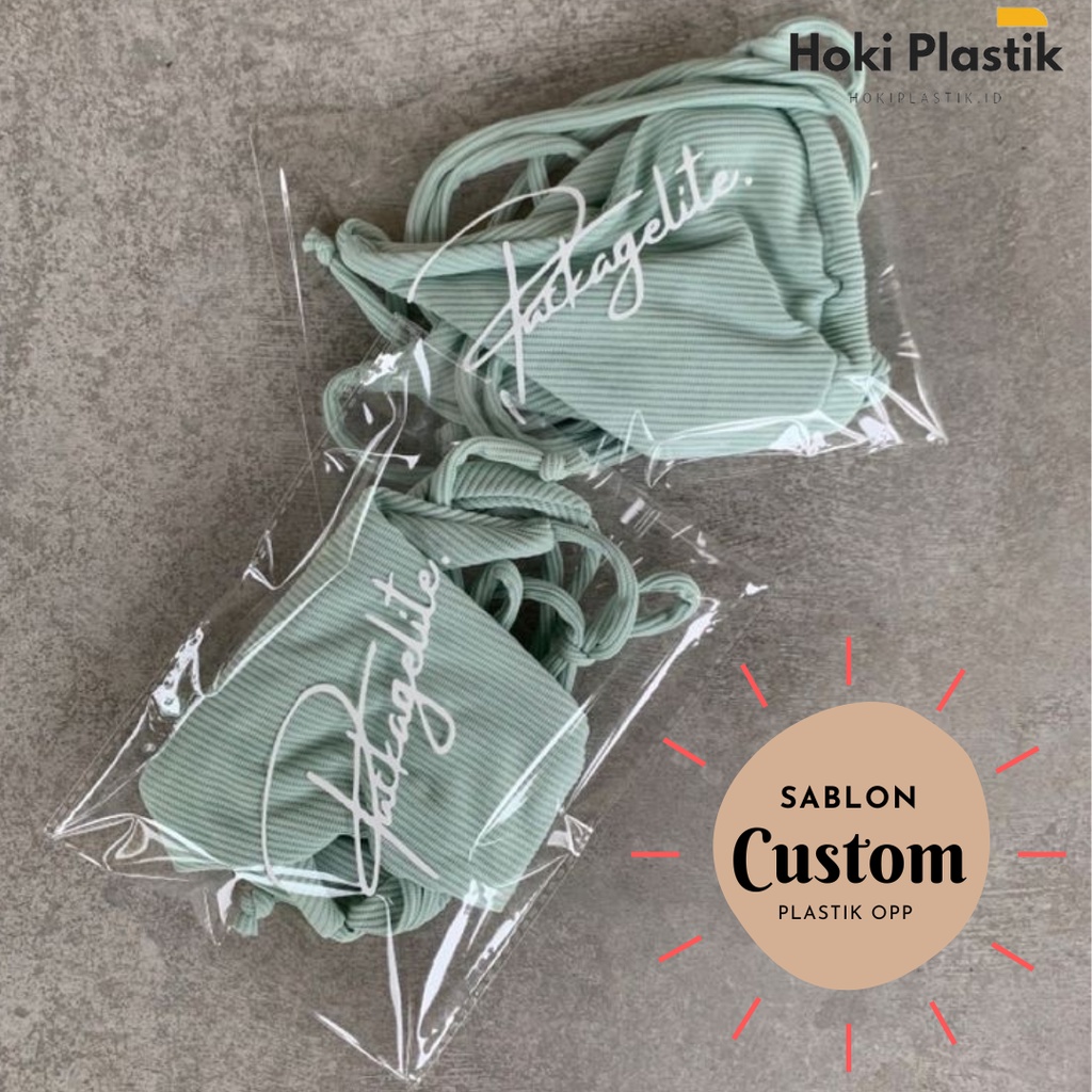 SABLON PLASTIK OPP CUSTOM DESAIN TRANSPARAN ACCESORIES BRAND KEMASAN BAJU PAKAIAN CELANA HOODIE JAKET HIJAB JILBAB KUE DONAT ROTI MASKER GAMIS MURAH PREMIUM BESAR KECIL TEBAL KACA DESIGN BUNGKUS PLASTIC