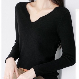 【Elegant】 Casual Long Sleeve Knit V Neck T-shirts 2259