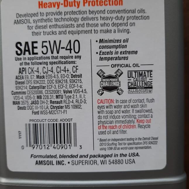 AMSOIL 5W40 DIESEL API CK-4