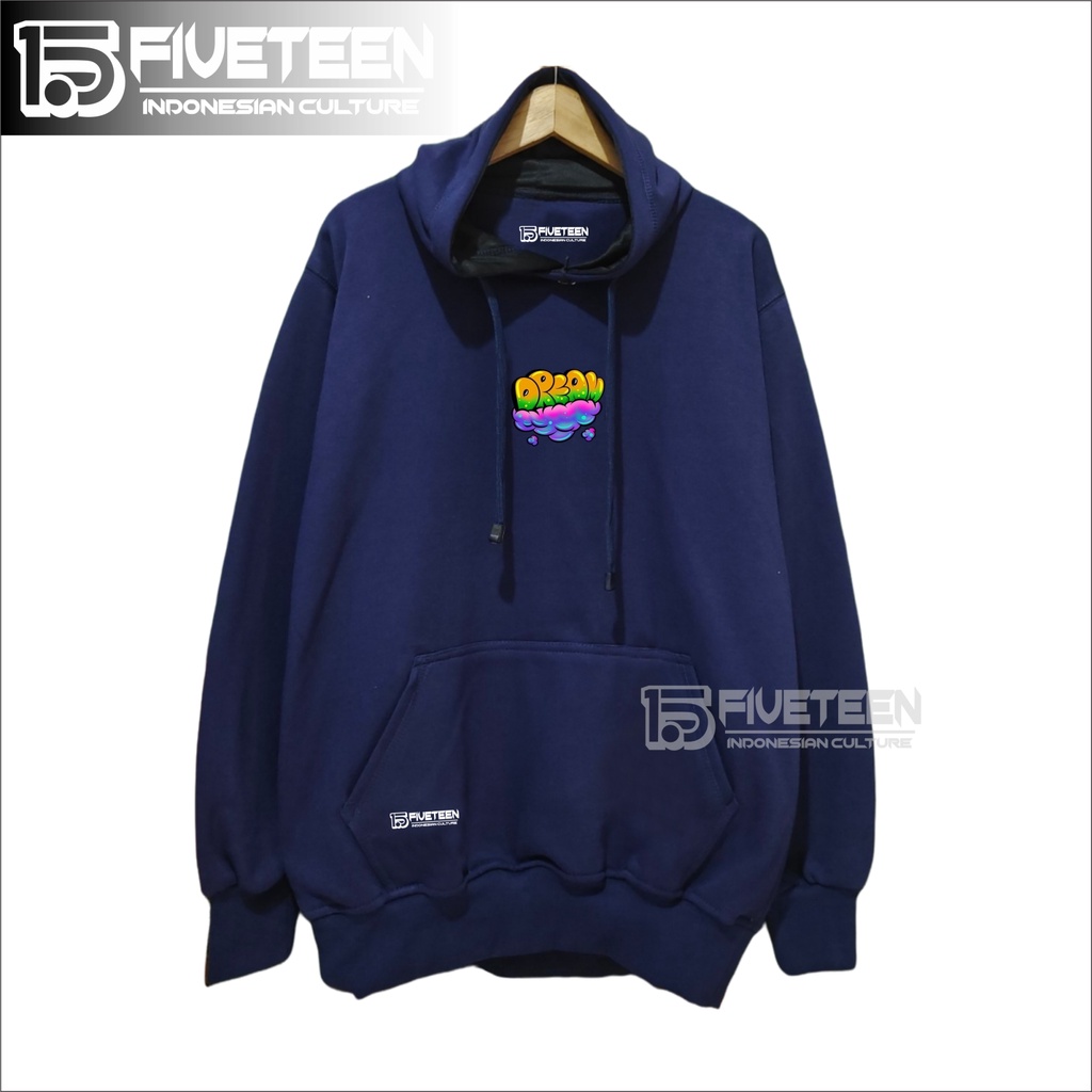 SUPER SALE! BAHAN FLEECE ASLI DENGAN MOTIF TULISAN SIMPEL PART SWEATER HODIE FIFTEEN15 JUMBO COD JAKET HOODIE PRIA DISTRO ORIGINAL BRANDET 15VIFTEEN WARNA NAVY BLUE SABLON GRAPITI DREAM