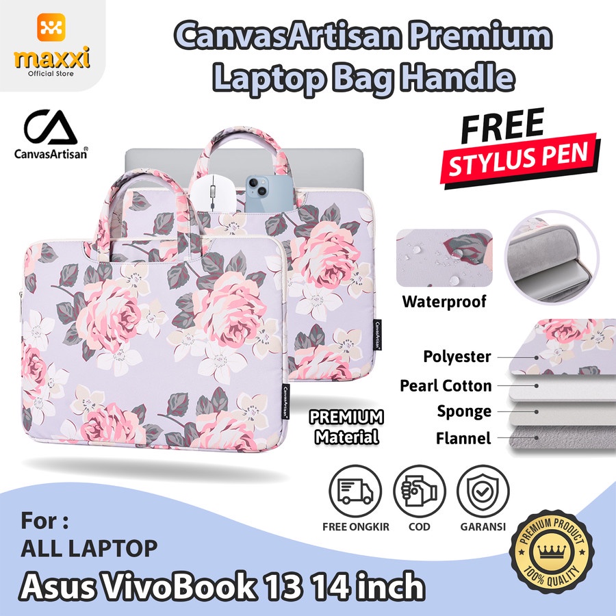 Asus VivoBook 13 14 inch Tas Laptop Sleeve Case Jinjing Motif Rose Cover Pouch Clutch Sarung Casing 