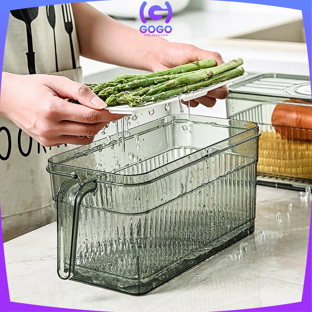 GOGO-C579 Kotak Kontainer Akrilik Transparan Rak Makanan Kulkas / Organizer Kulkas / Kotak Penyimpanan Buah Sayur Dapur / Wadah Serbaguna Acrilic Transparant