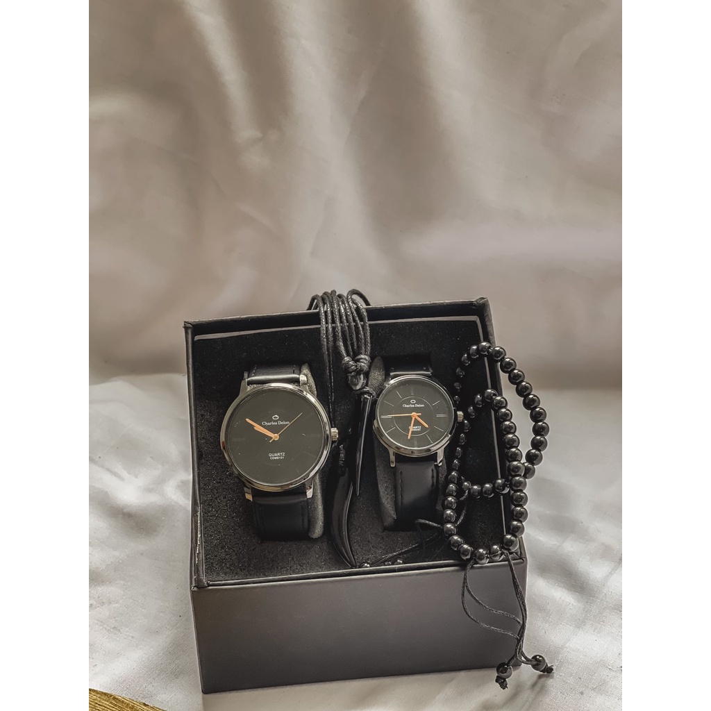 Jam tangan CHARLES DELON couple pria wanita gratis gelang dan kalung (dhon store)