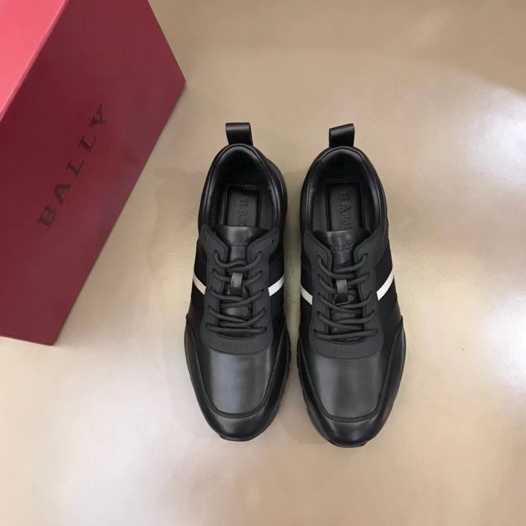 sepatu pria bally strip sneaker cowok hitam men shoes mirror vip p1shoes