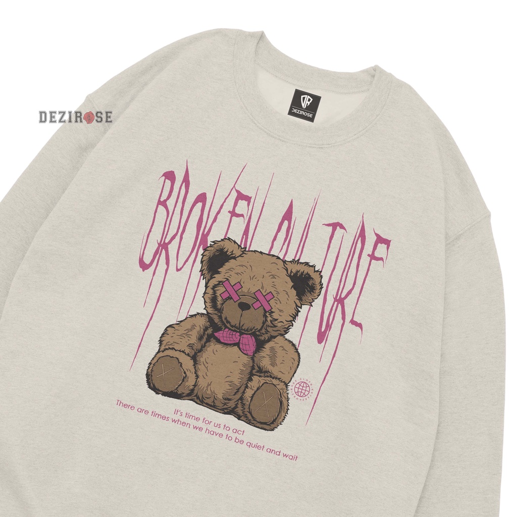 DEZIROSE - Switer Crewneck Bear Broken Culture - Sweater Wanita Korean Style Remaja Fleece Tebal Premium Size M-XXL