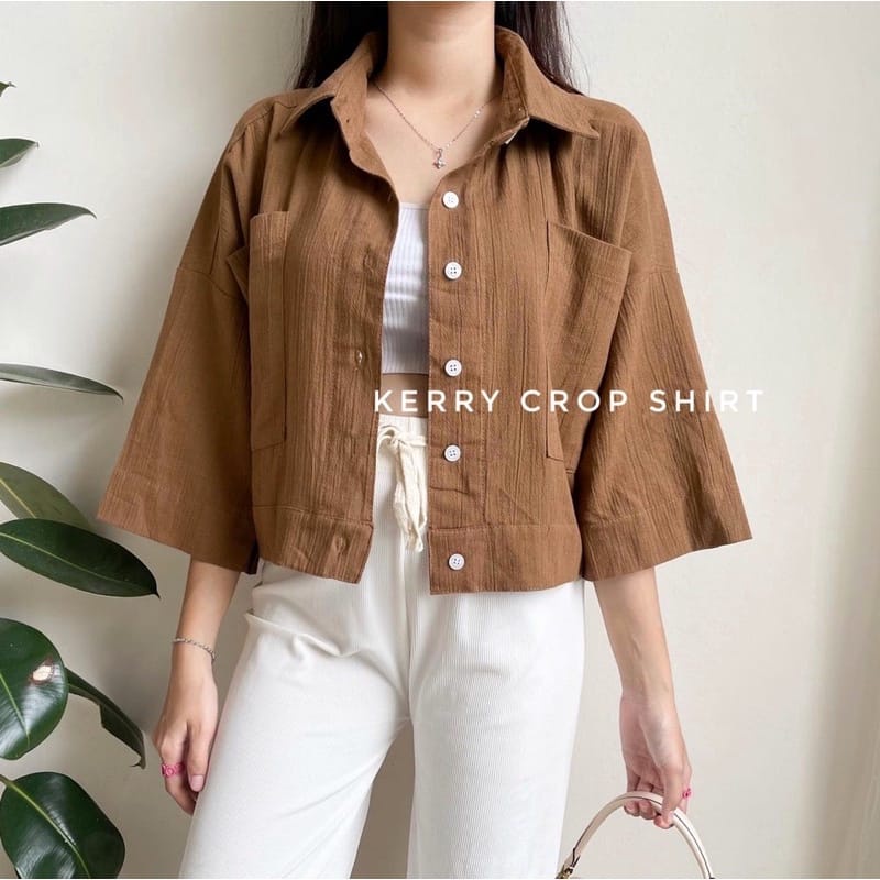 Tq88indonesia Fashion Baju Atasan Wanita Terbaru /  Kerry Crop CRINCLE / Blouse / Blus Polos Lengan Panjang / Busana Casual Cewek / Ootd Casual