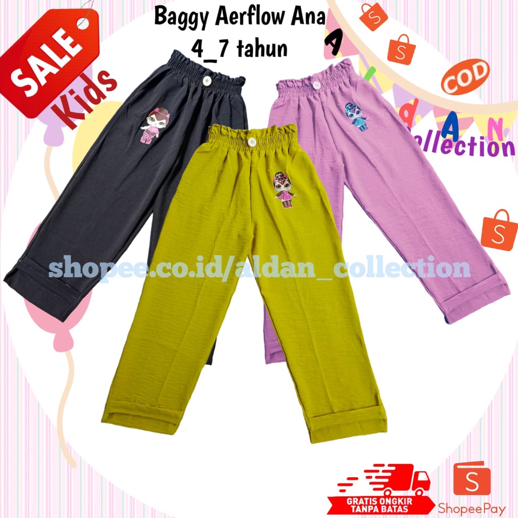 Celana Baggy Pants Crinkle Anak Perempuan Usia 4-13 Tahun / Celana Crinkle Anak Perempuan / Celana Panjang Anak Perempuan