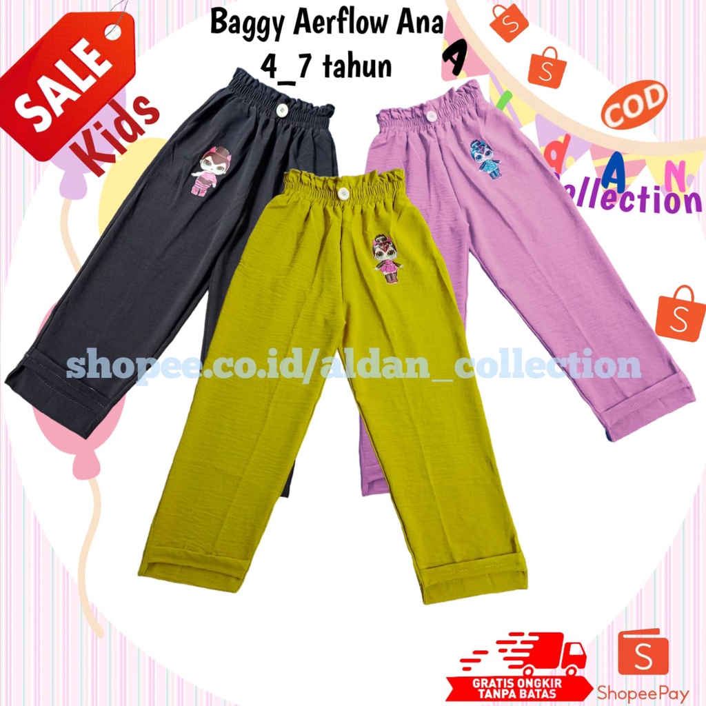 Celana Baggy Pants Aerflow Anak Usia 4_10 Tahun / Celana Aerflow Anak Perempuan / Celana Baggy Pants Anak Perempuan / Celana Panjang Anak Perempuan