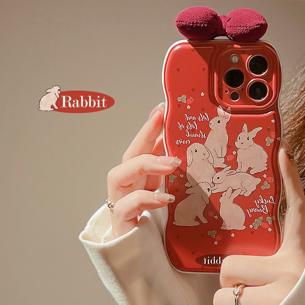 Soft Case Silikon Motif Kartun Kelinci Lucu Dengan Pita Untuk Iphone 14 11 12 13 PRO MAX