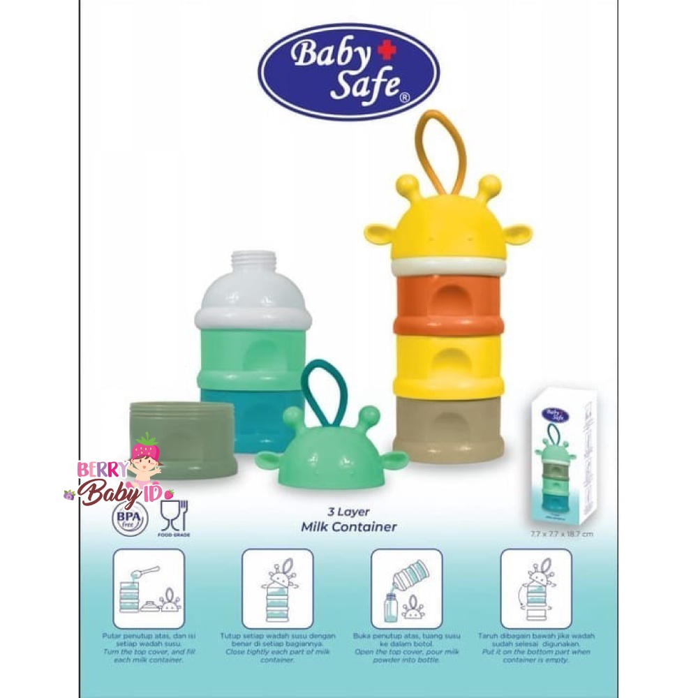 Baby Safe Milk Container 3 Tingkat Dispenser Wadah Susu Formula Bayi Berry Mart