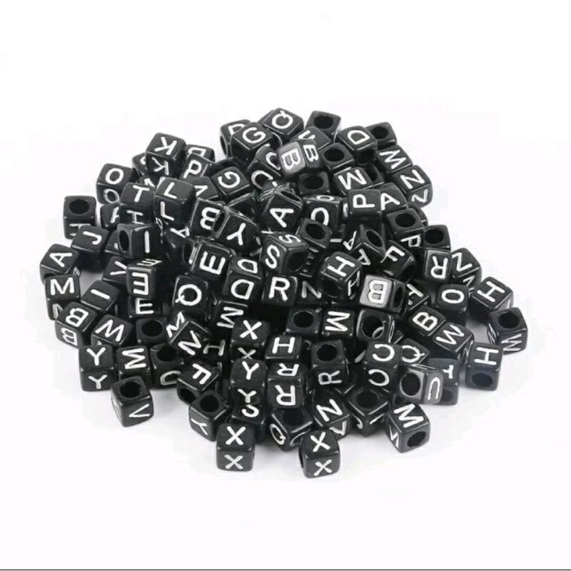 (pilih huruf) Abjad kotak hitam tulisan putih alphabet square letter beads bead