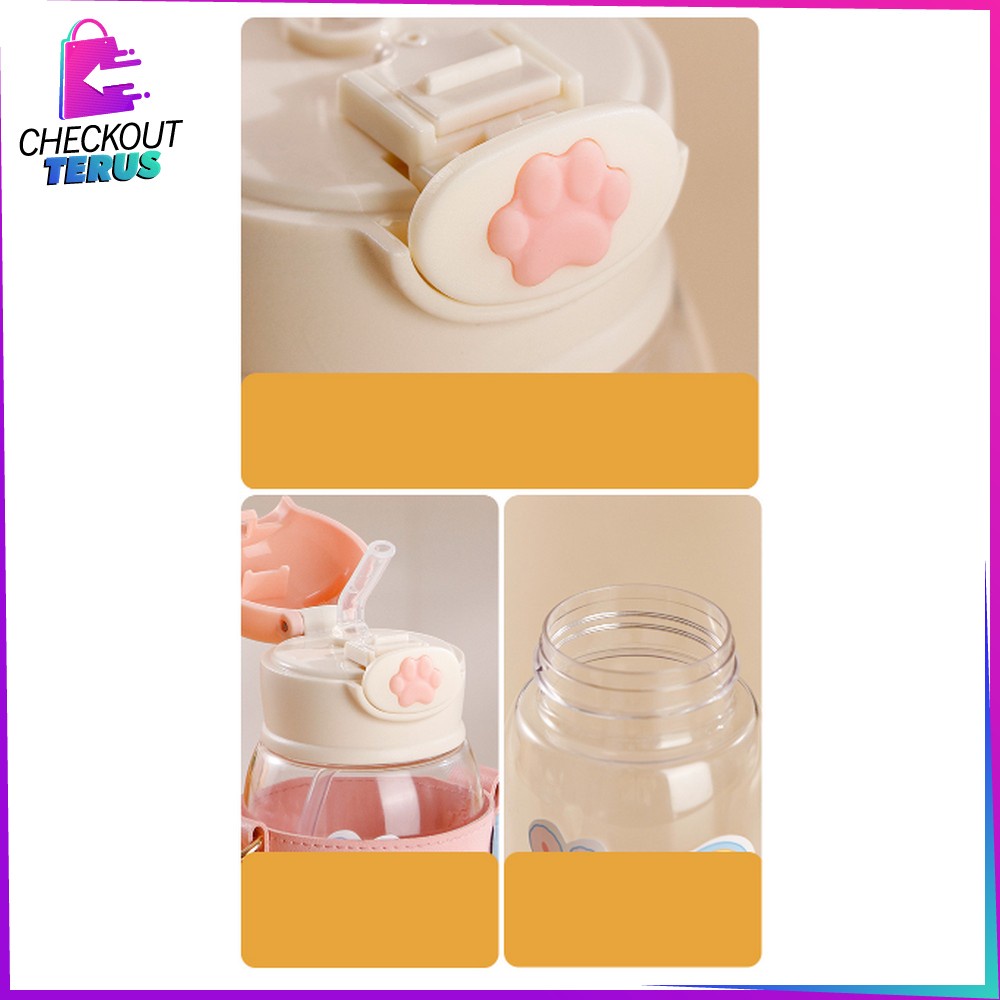 CT C711 Botol Minum Anak Sekolah Motif Karakter 650ML Anti Tumpah Pouch Tumbler Minum Balita Anak TK Sedotan Tali Panjang Serbaguna