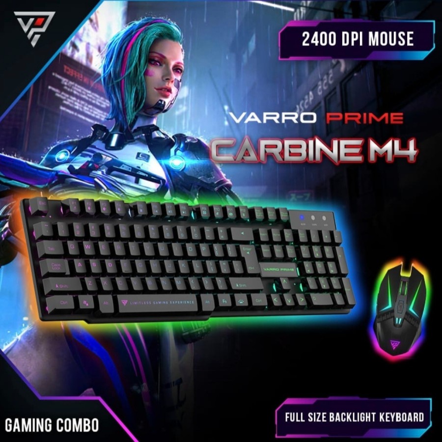 KEYBOARD GAMING VARRO PRIME CARBINE M4 COMBO // USB 104 KEY KEYBOARD+MOUSE WATER SPILL // GAMING OFFICE KANTOR KANTORAN