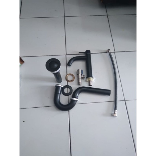 Paket KRAN 30cm Sifon 30cm Fleksibel Stop Kran Gold