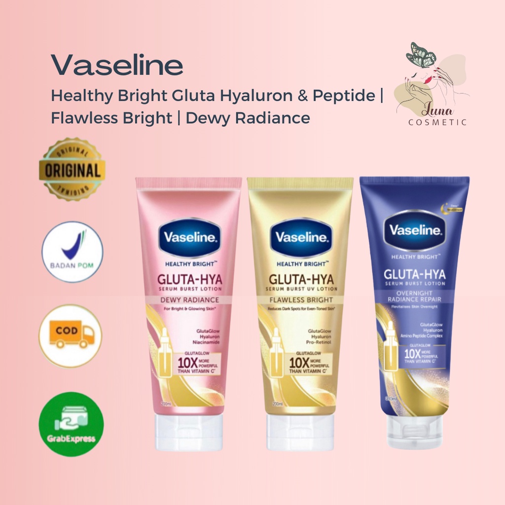 Vaseline Healthy Bright​ Gluta Hyaluron Niacinamide Serum Lotion Dewy Radiance / Gluta Hyaluron Niacinamide Serum UV Lotion Flawless Bright 200Ml 330ML