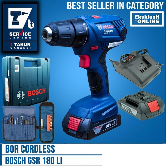 Bosch Cordless Drill Screwdriver / Bor Cas Baterai 18Volt GSR 180-Li / Mesin Bor Cas 18V Bosch GSR
