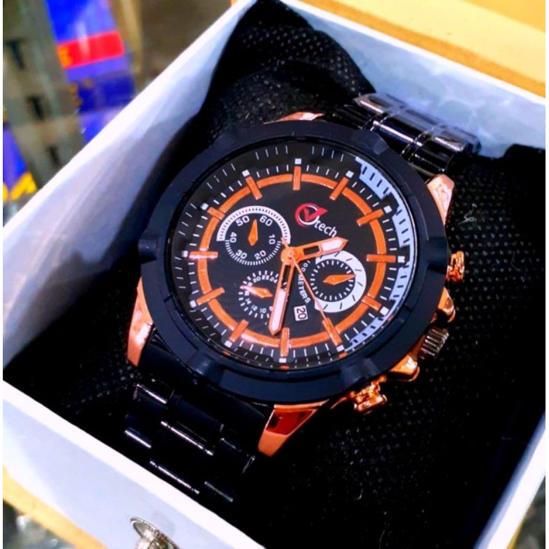 JAM Tangan Pria V Tech Original Fitur Tanggal Aktif /Jam Tangan Cowok Strap Rantai Stainlees Steel Quart Analog Jam Tangan Pria Terbaru Water Resistant Tanggal Aktif / JAM Tangan Pria MURAH COD FREE BOX DAN batrai Cadangan Jam Tangan Pria V Tech Original