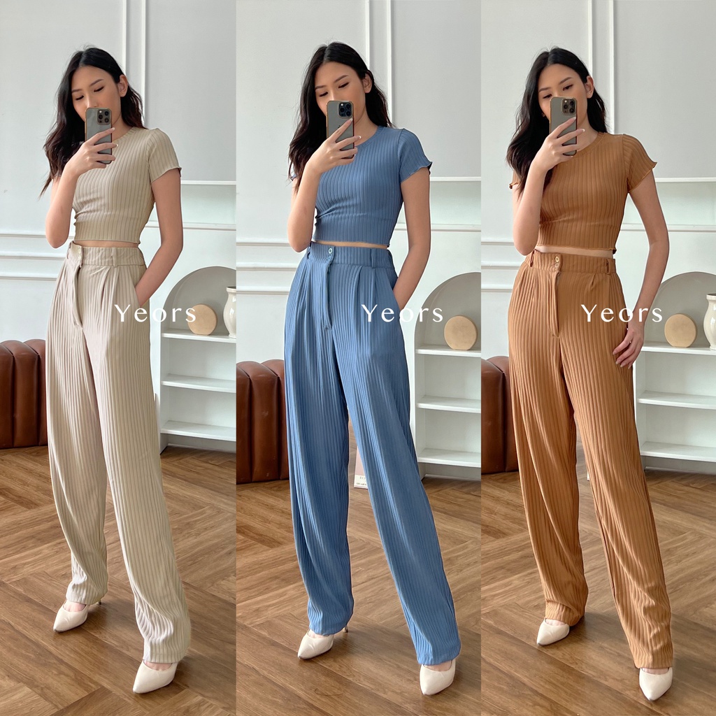 Yeors - Celana Murah Berkualitas Kulot Rib Knit Premium - Long Cullote Luna Pants - Korean Loose Pants Trousers Wanita - Loungewear - Celana Kulot Jumbo XL Perempuan Murah Berkualitas - Celana Kantor - Work Pants