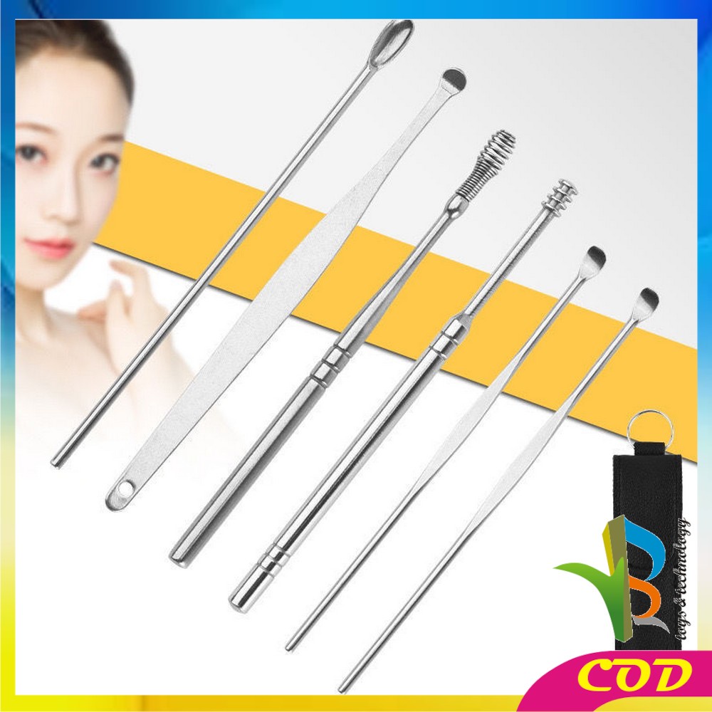 RB-C571-C572 Alat Pembersih Telinga Korek Kuping Ear Wax 6 In 1 / Set Paket Pembersih Kotoran Telinga Stainless Steel