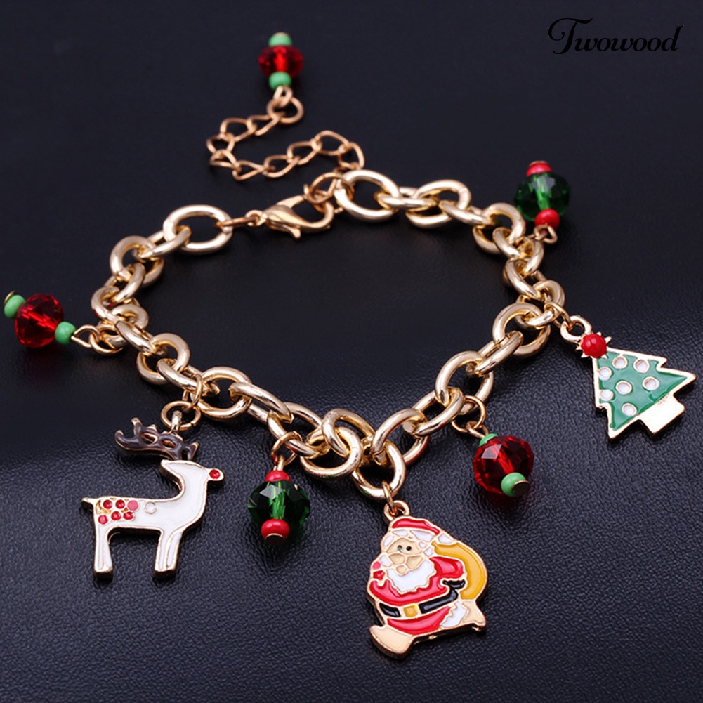 Gelang Adjustable Dengan Liontin Santa Rusa Dan Pohon Natal Untuk Wanita