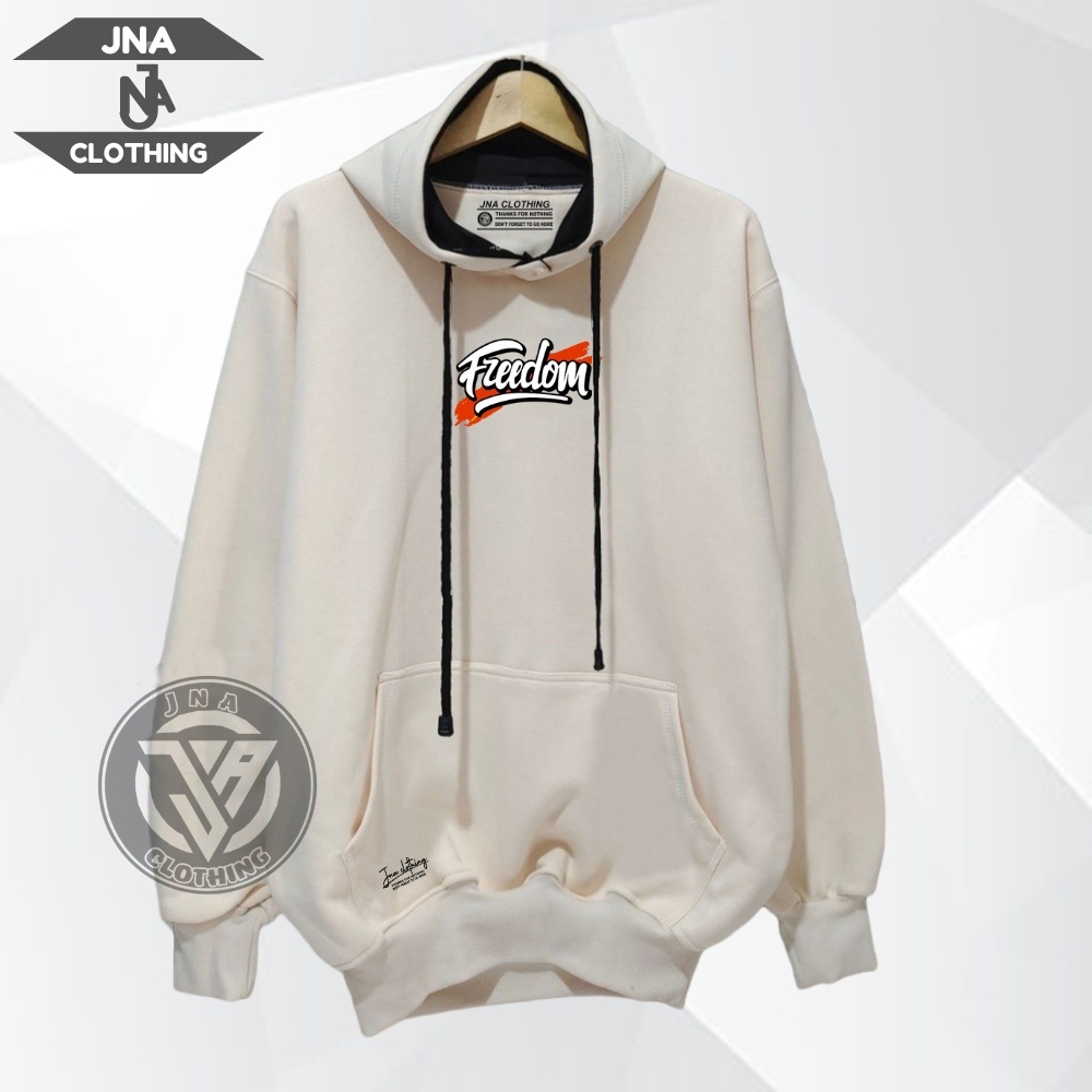 Hoodie Pria Cream Original Premium Distro Sablon FREEDOM Suiter Unisex Simple Aestethic Jacket Oversize Dewasa Cowo Katun Tebal Terlaris Terpopuler Terbaru