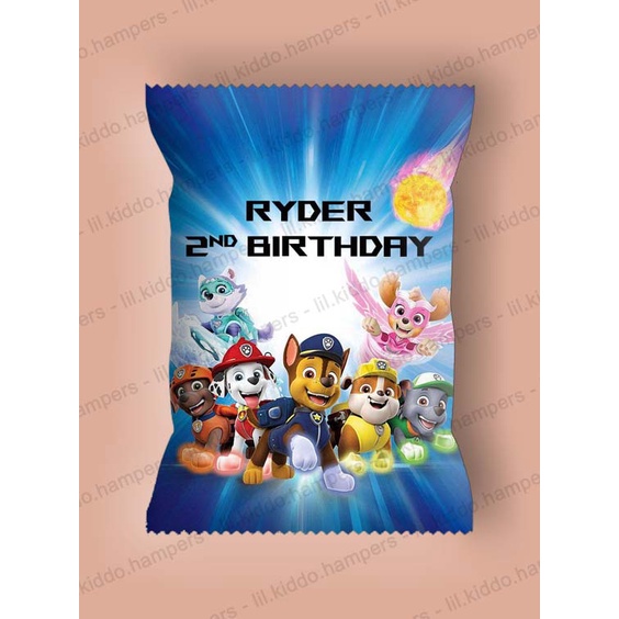 

Snack Jumbo Ukuran Mini Pouch / Pouch Jumbo / Hampers Birthday / Goodie Bag / Souvenirs / Suvenir / Gift / Kado Anak / Ulang Tahun / Murah / Premium / Custom / Paw Patrol