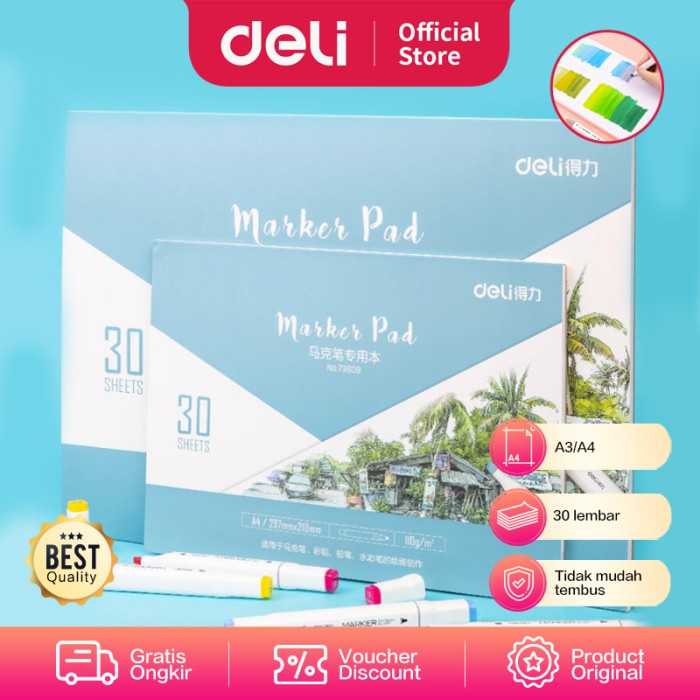 

Buku Gambar Deli Marker Pad/Drawing Paper/Buku Gambar Untuk Spidol 30Lmbr 73609/10