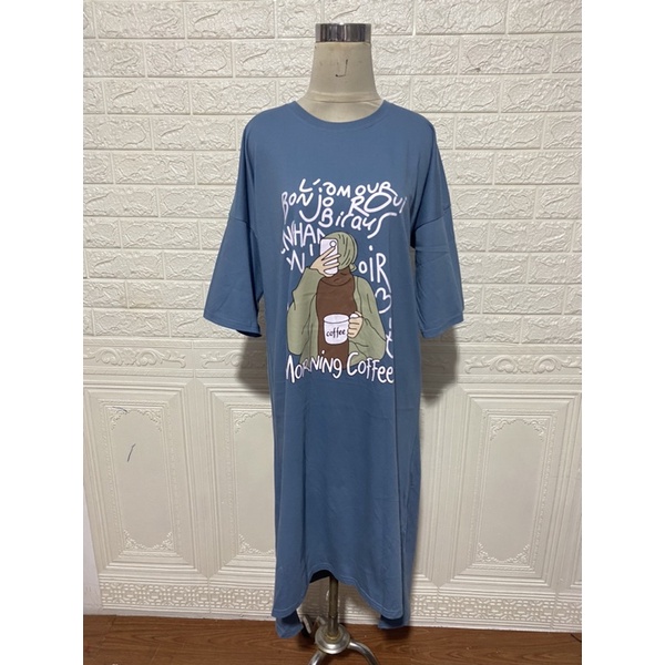 TUNIK COMBED DRESS MIDI MOTIF SABLON GAMBAR BASIC OVERSIZED PANJANG LONG KAOS DRESS TSHIRT POLOS KATUN KAOS TUNIK SIMPLE KOREAN